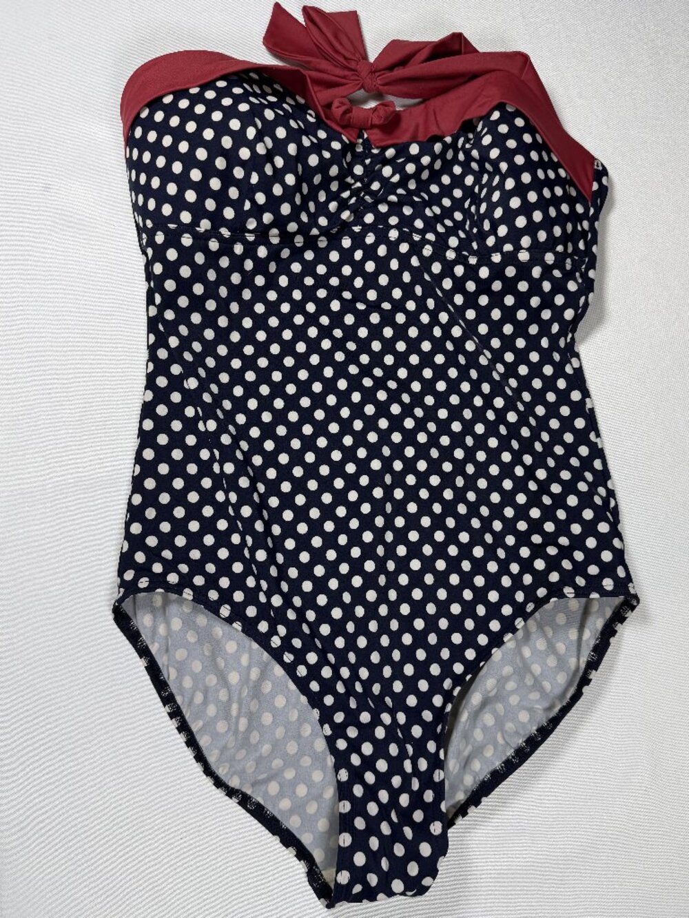 Tommy Thinner Women’s Size 14 One Piece Swimsuit Navy White Polka Dot Red Bow